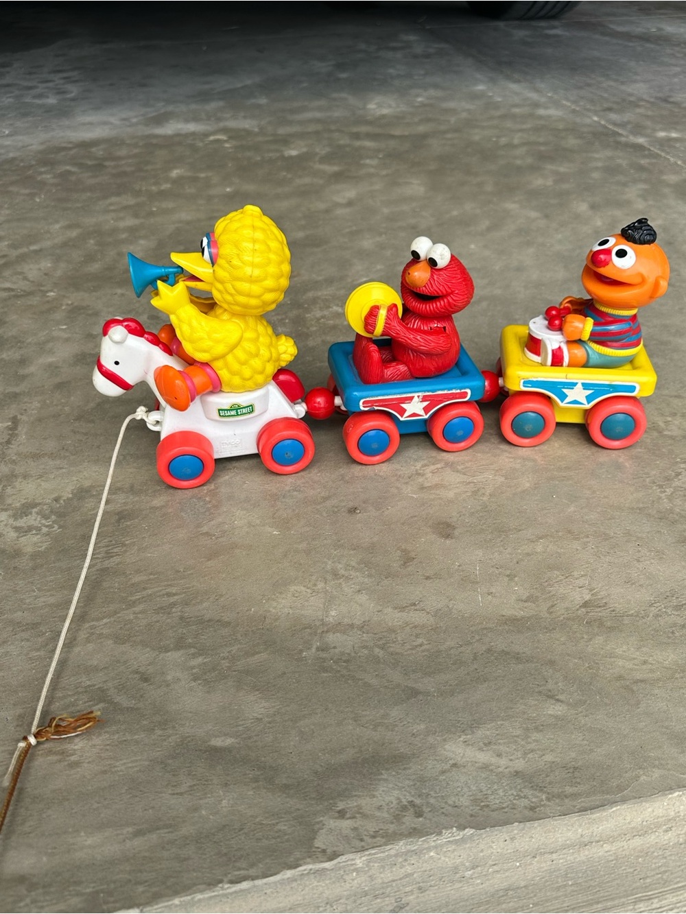 Vintage Sesame Street Pull-Along Train Toy with Big Bird, Elmo & Ernie